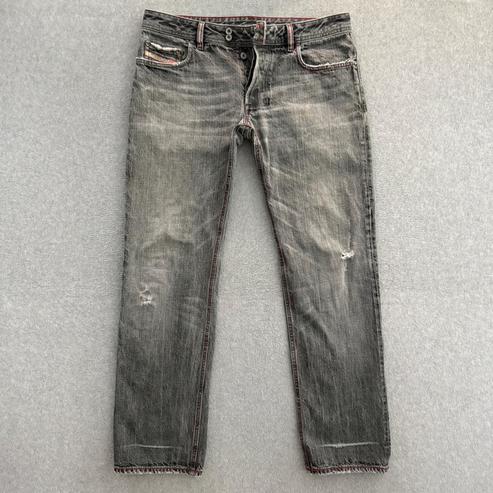 Diesel Farco Mens 34x32 Gray Faded Jeans Red Stitching Made in Italy Y2K Moto - Picture 2 of 16